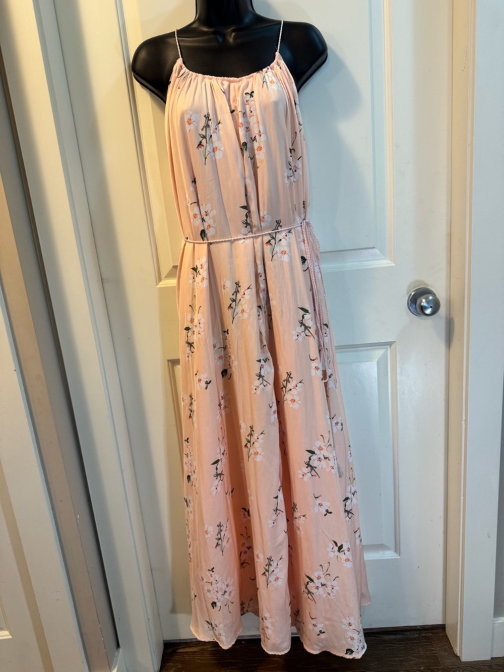 Abercrombie & Fitch Blush Pink Peach Floral Maxi Dress Medium Tassel Tie Summer - Picture 8 of 10